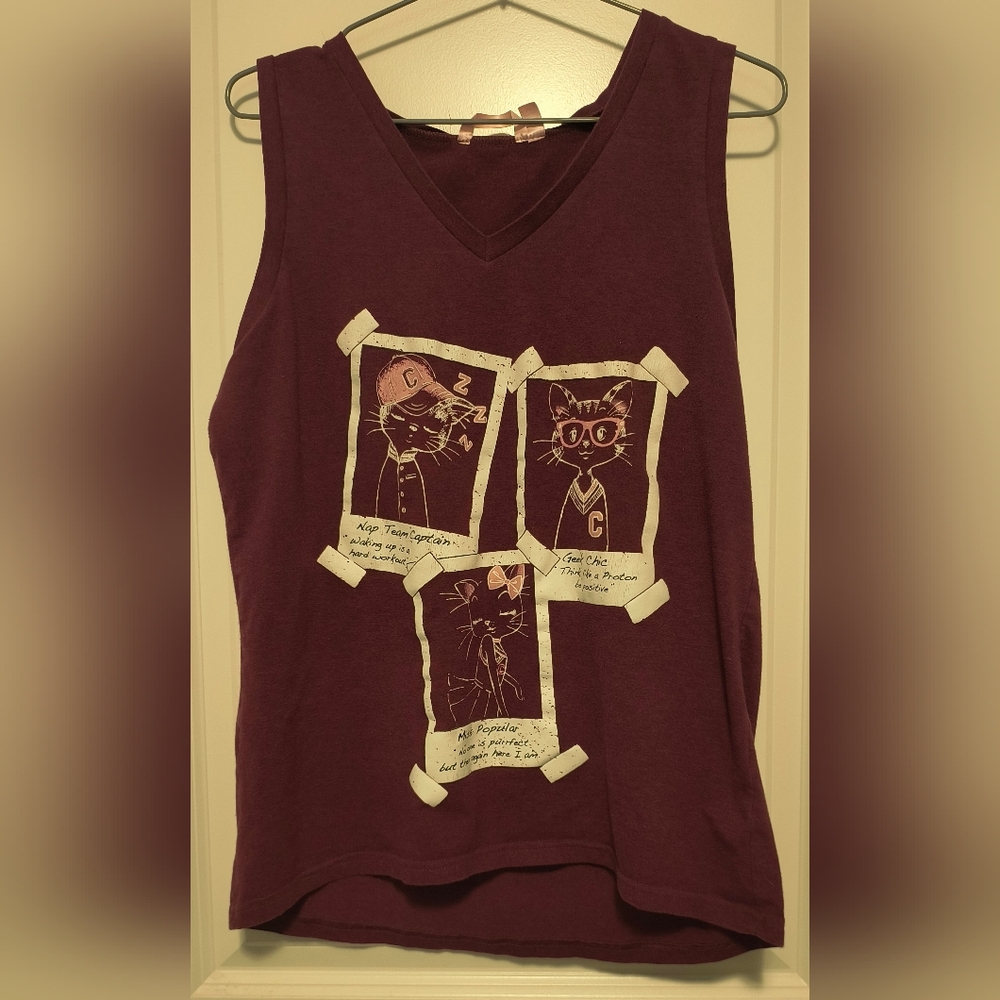 La Vie En Rose Purple Cat Print Pajama Top